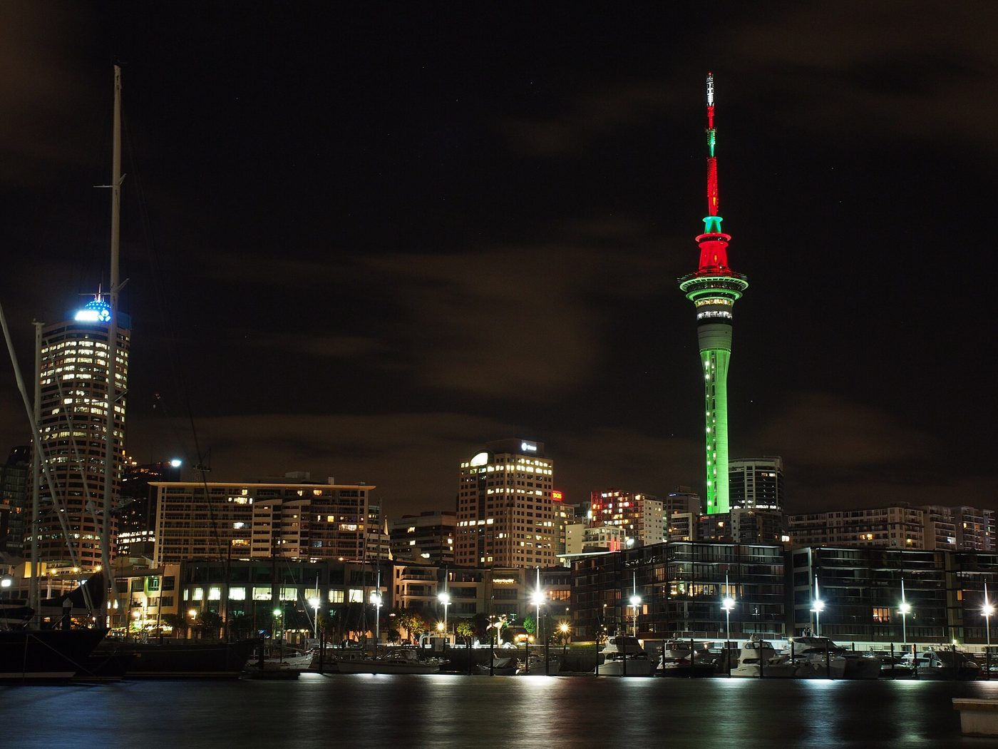 Auckland Sky Tower and waterfront skyline
