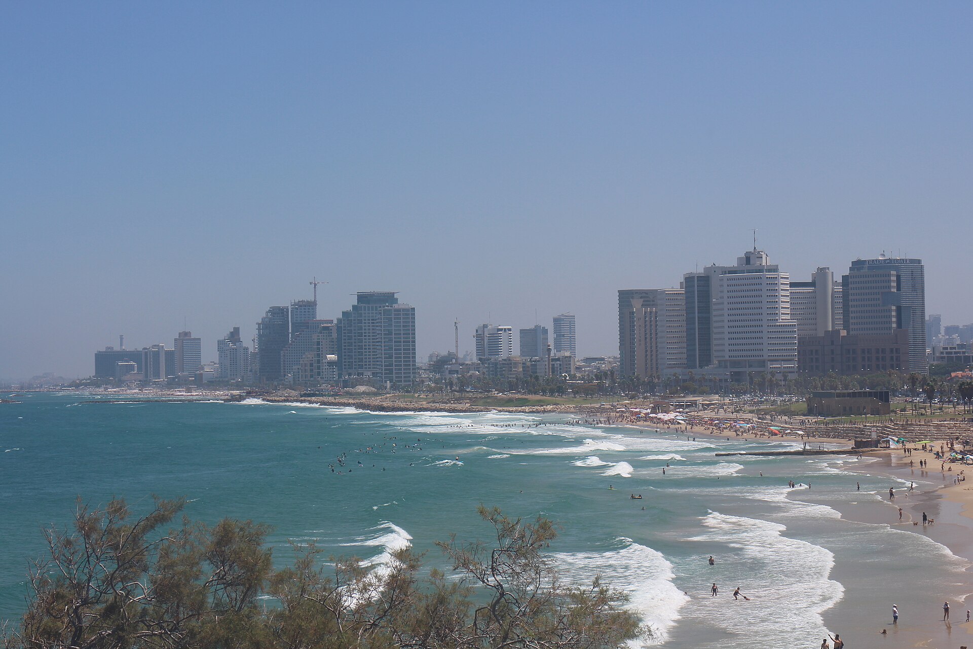 Tel Aviv skyline along the Mediterranean