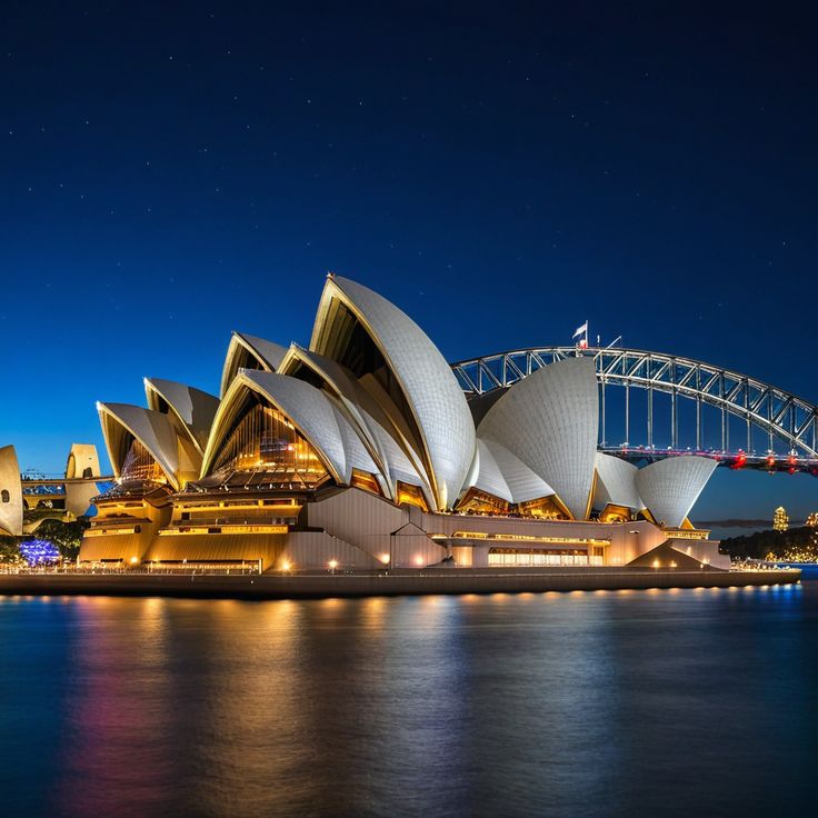 Sydney Opera House and Harbour Bridge at night